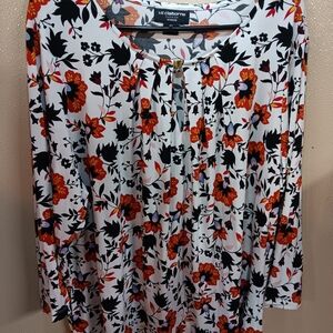 Liz Claiborne Women's Floral Blouse - Black, Red, White Size 3x